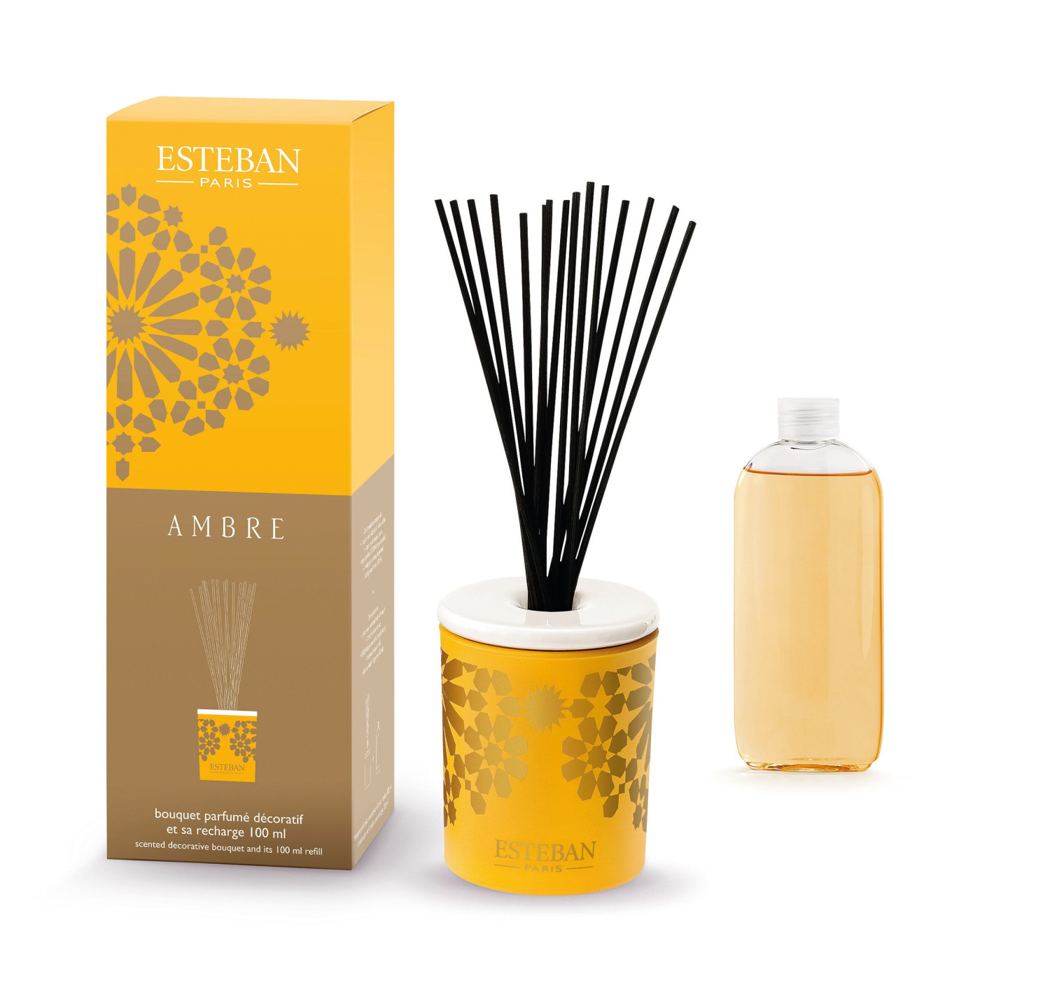BOUQUET PARFUME DECORATIF ET SA RECHARGE AMBRE 2