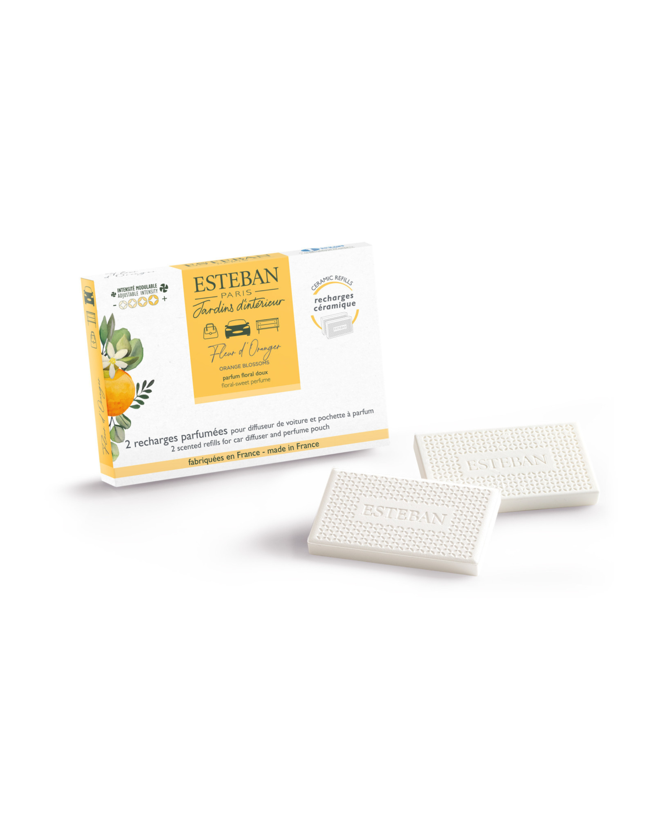 Recharge Fleurs d'Oranger pour voiture et pochette